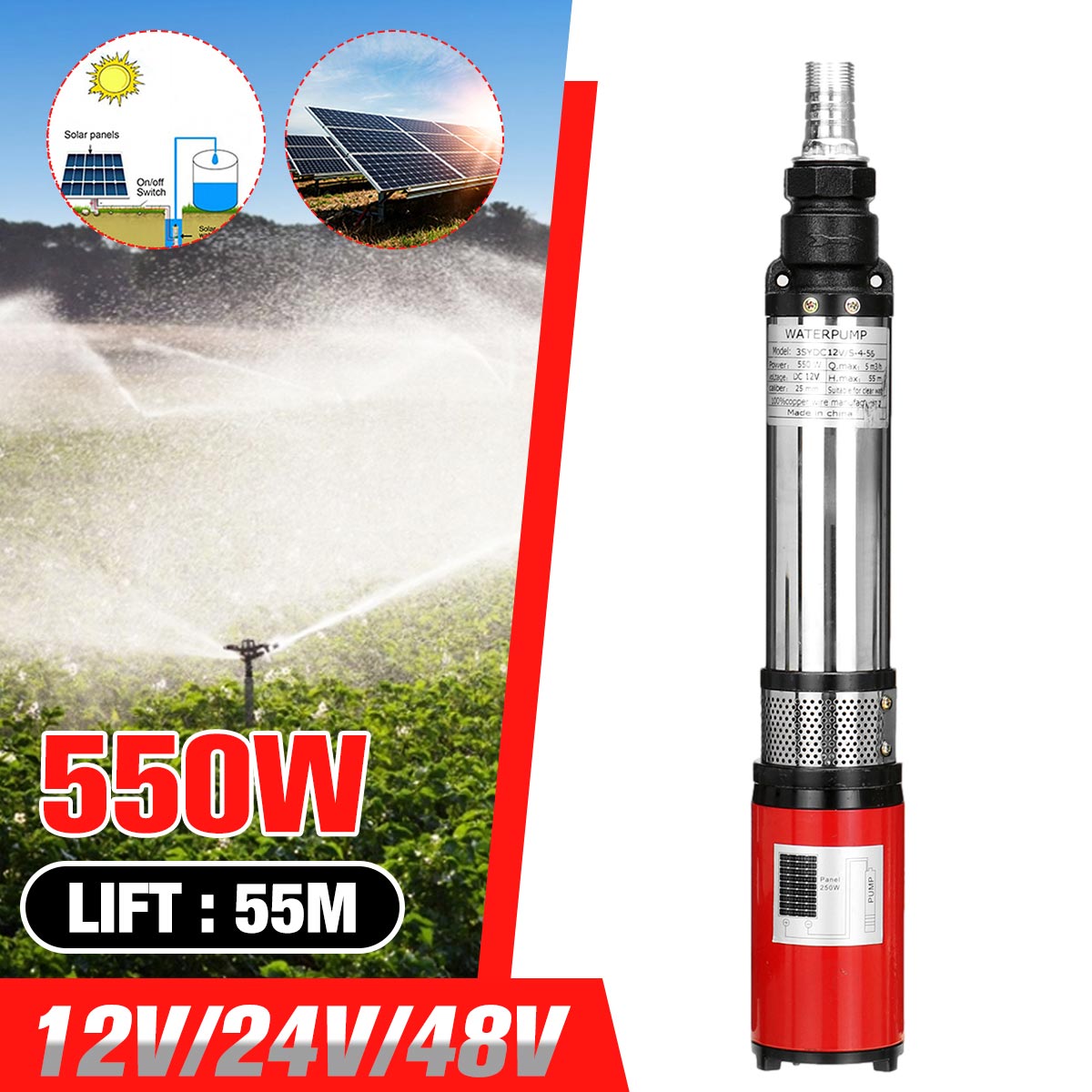 Pompa Celup 550W 12V 24V 48V D - Solar Irrigation Pump 12V ulasan dan harga